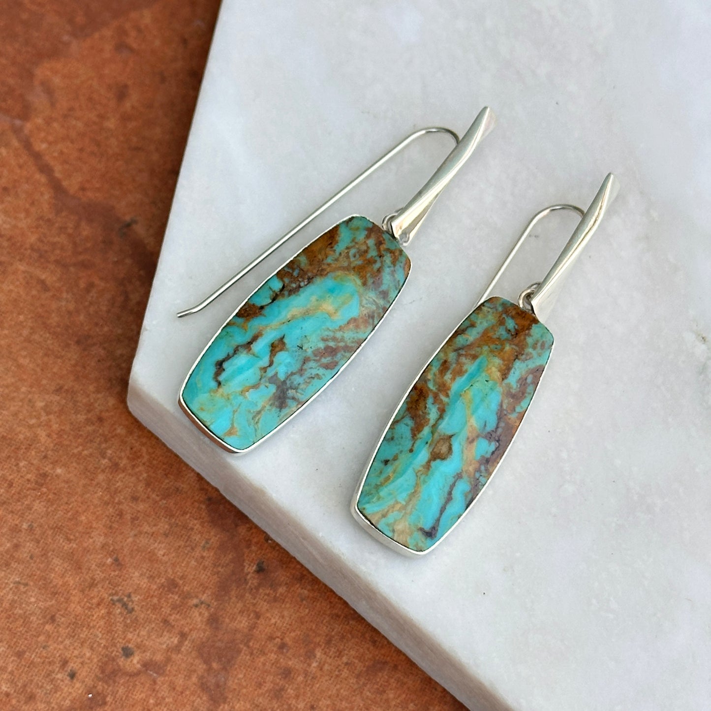 Sterling Silver Rectangle Arizona Turquoise Earrings