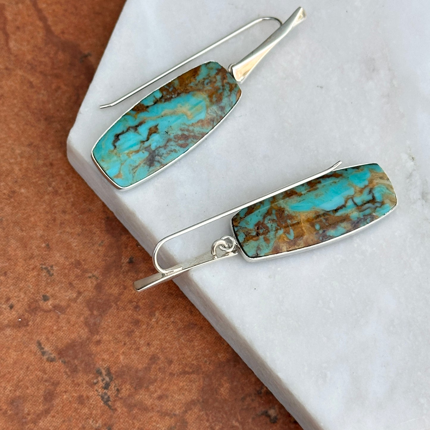 Sterling Silver Rectangle Arizona Turquoise Earrings