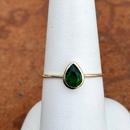 14KT Yellow Gold .65 CT Pear Emerald Bezel Ring