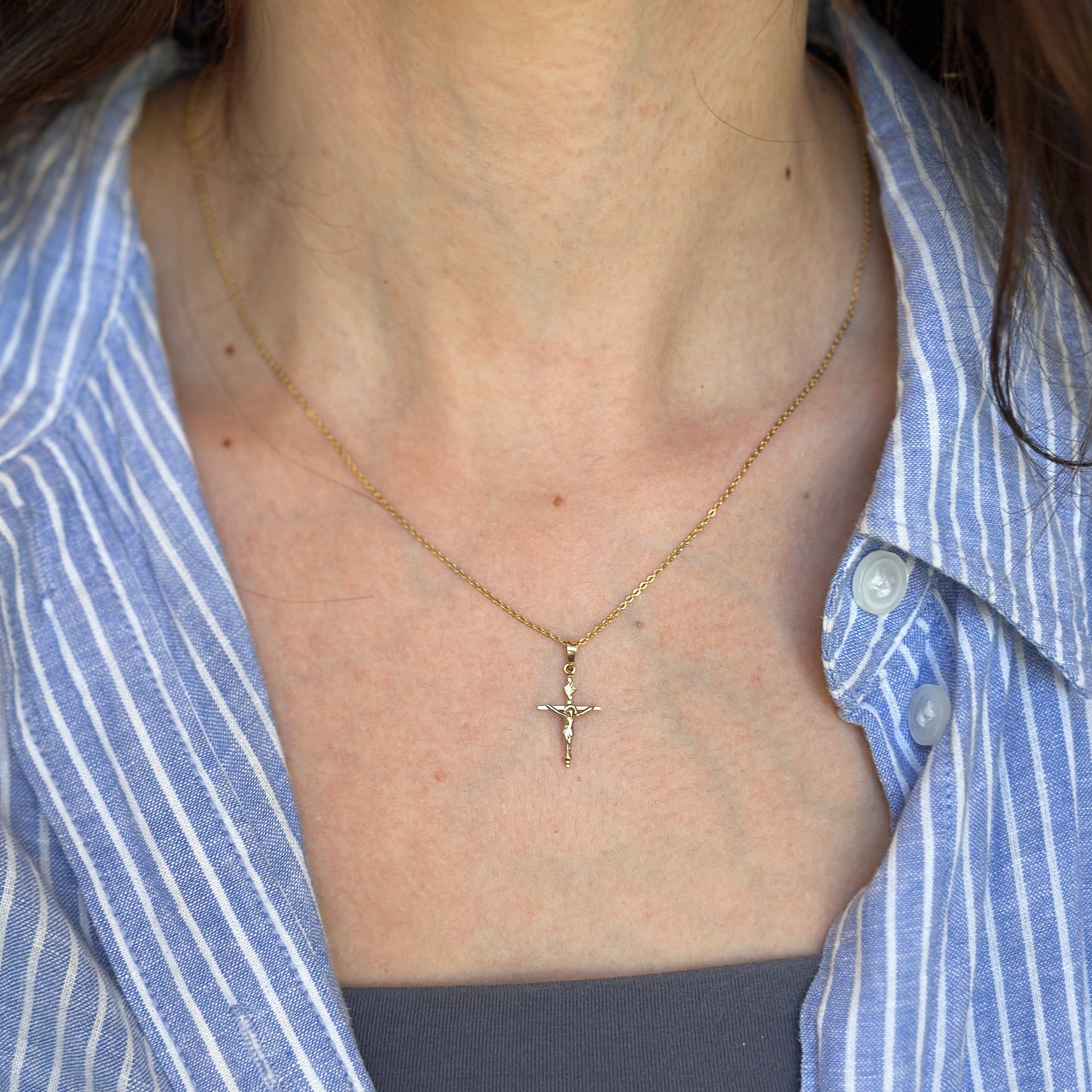 10KT Yellow Gold 2D Crucifix Cross Pendant Charm 16mm