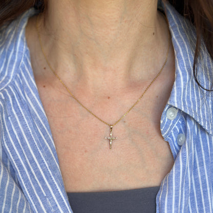 10KT Yellow Gold 2D Crucifix Cross Pendant Charm 16mm