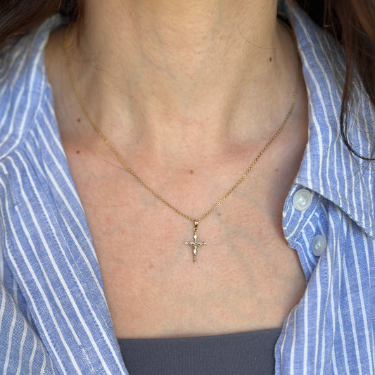 10KT Yellow Gold 2D Crucifix Cross Pendant Charm 16mm
