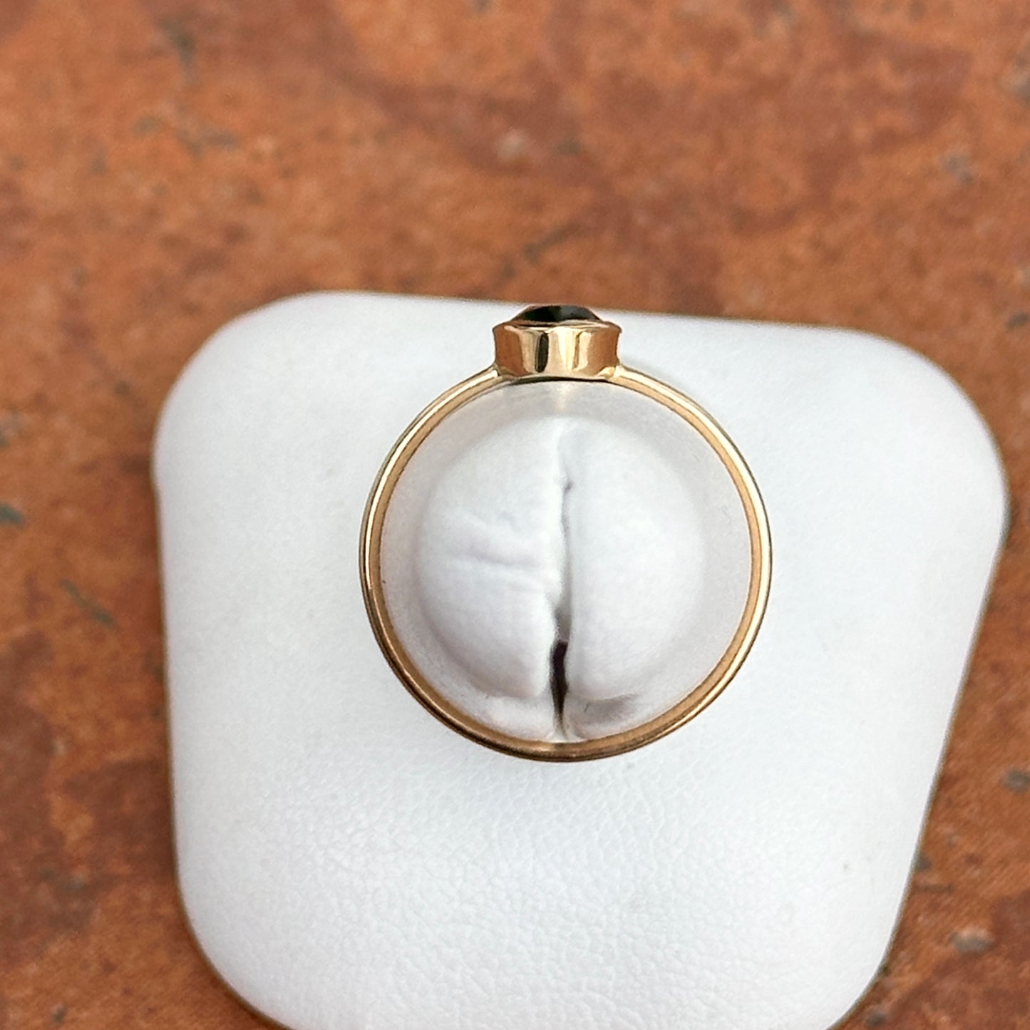 14KT Yellow Gold .65 CT Pear Emerald Bezel Ring