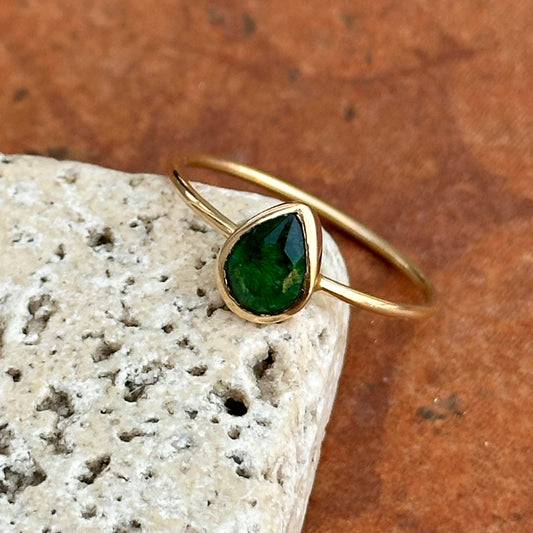 14KT Yellow Gold .65 CT Pear Emerald Bezel Ring