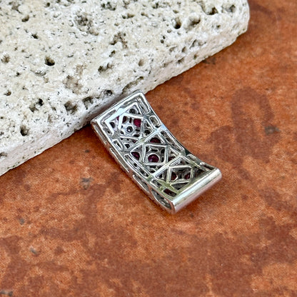 Estate 14KT White Gold Ruby + Diamond Rectangle Pendant Slide