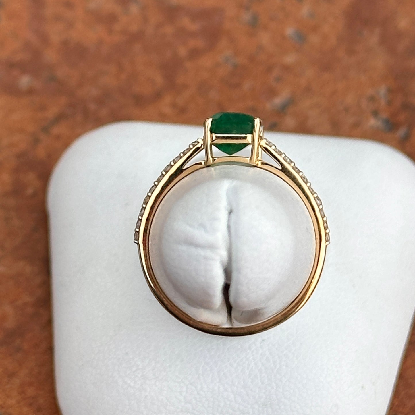 Estate 14KT Yellow Gold Emerald-Cut Emerald + Diamond Band Ring