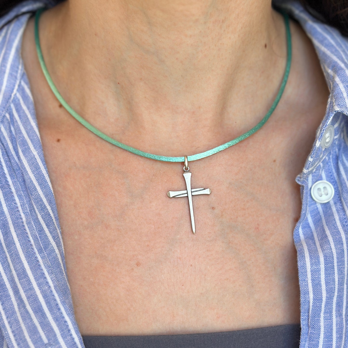 Sterling Silver Matte Chiodo Nail Cross Pendant