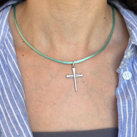 Sterling Silver Matte Chiodo Nail Cross Pendant