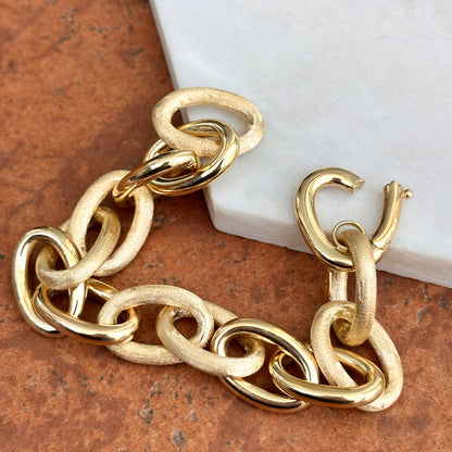 14KT Yellow Gold Alternating Matte + Polished Oval Links Bracelet
