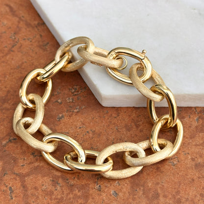 14KT Yellow Gold Alternating Matte + Polished Oval Links Bracelet