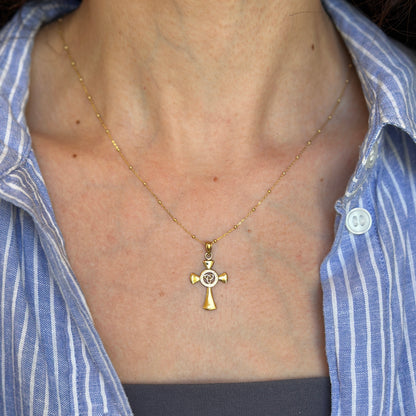 14KT Yellow Gold Celtic Knot + Eternity Circle Cross Pendant