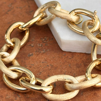 14KT Yellow Gold Alternating Matte + Polished Oval Links Bracelet