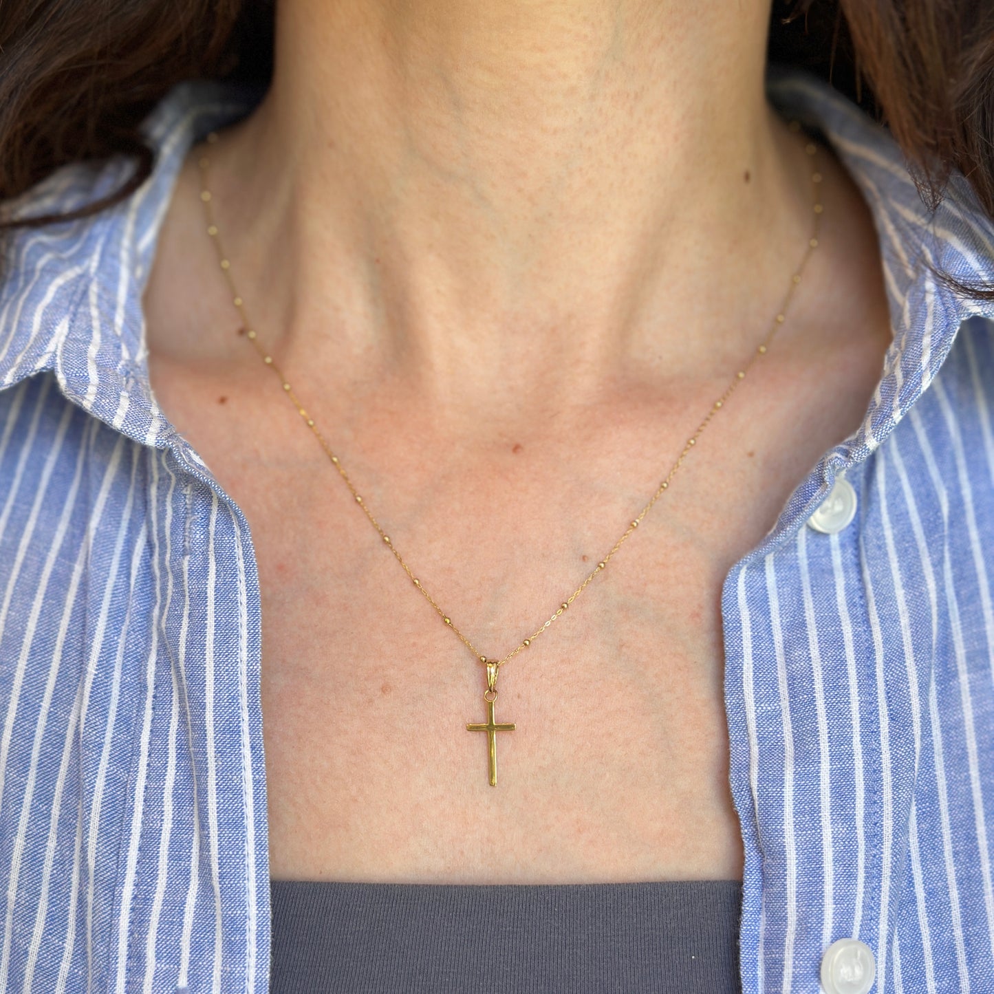 14KT Yellow Gold Flat Cross Pendant Charm 16.5mm