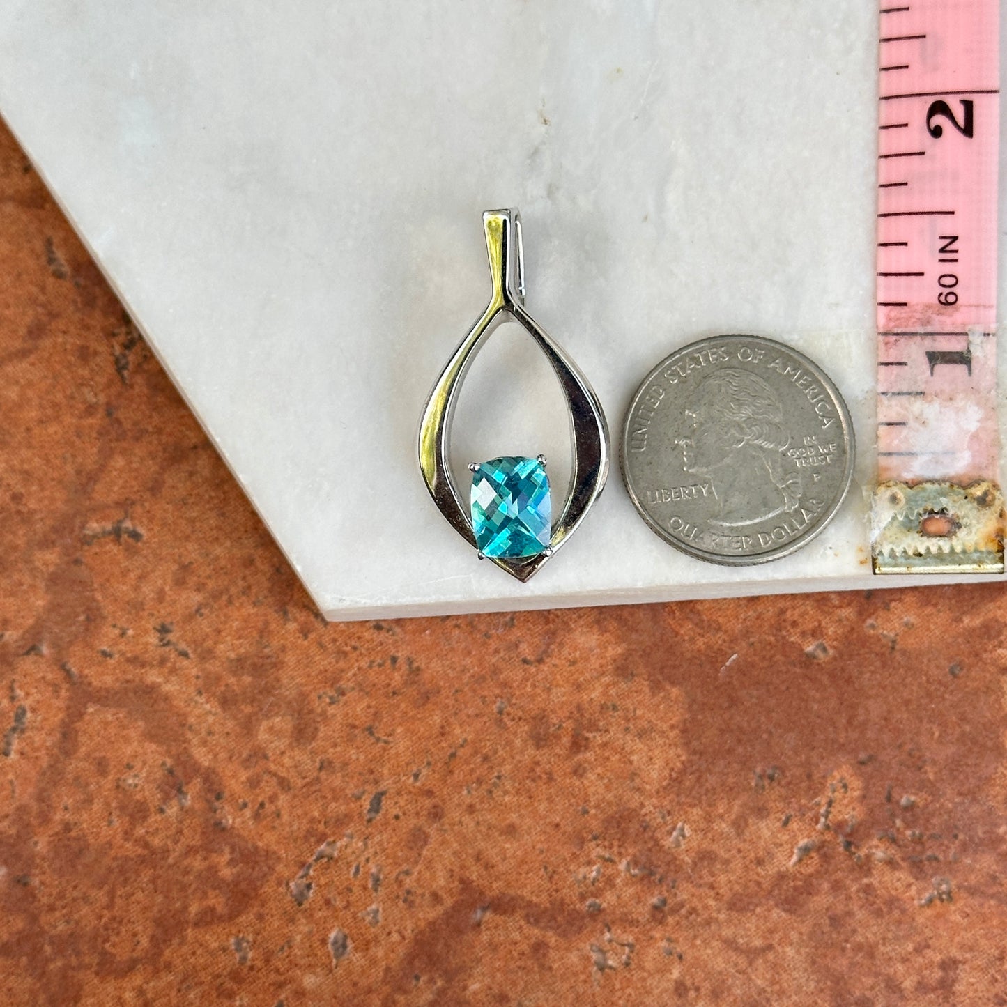 Estate 14KT White Gold Passion Blue Topaz Pendant Omega Slide - LSJ