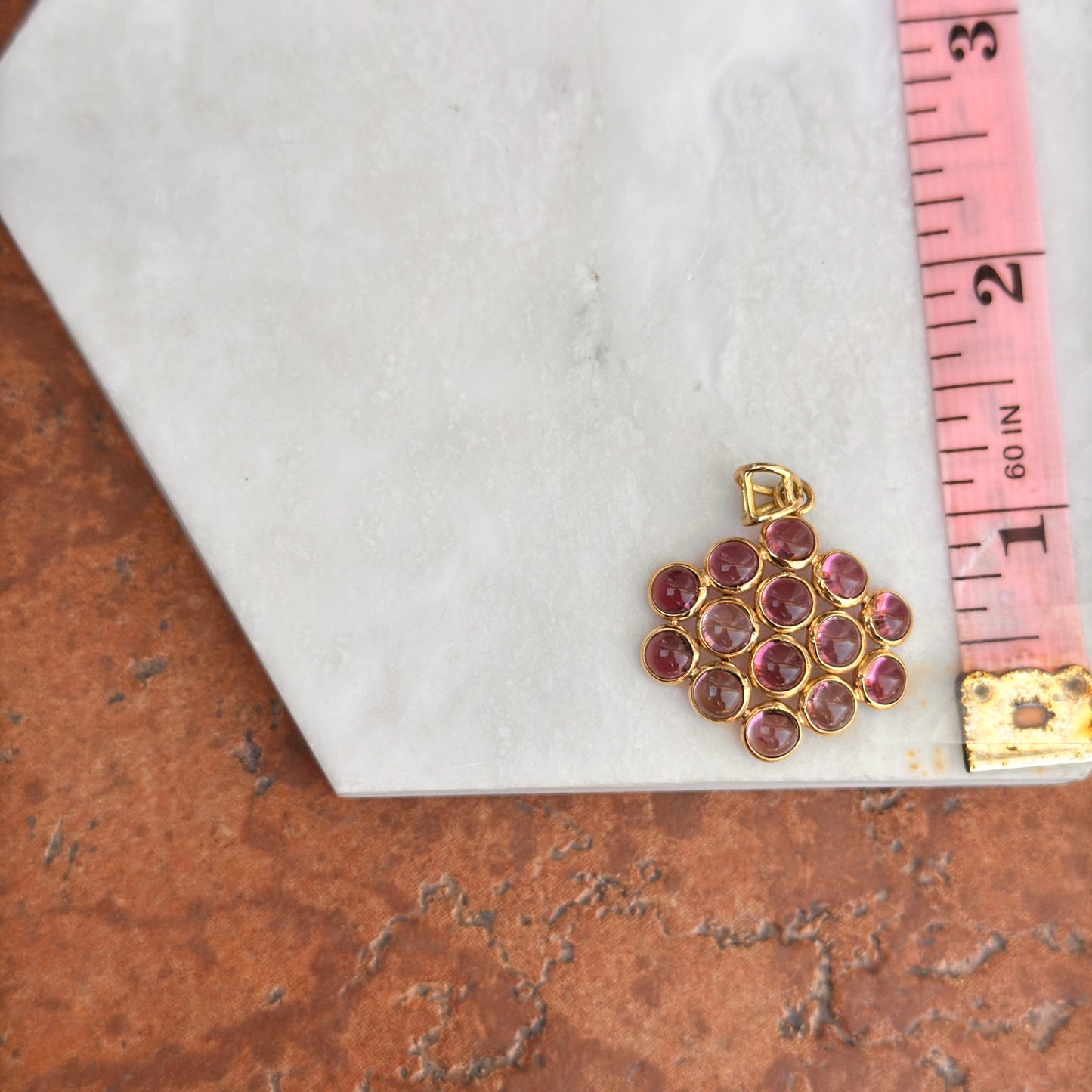 Estate 18KT Yellow Gold Cabochon Pink Tourmaline Pendant