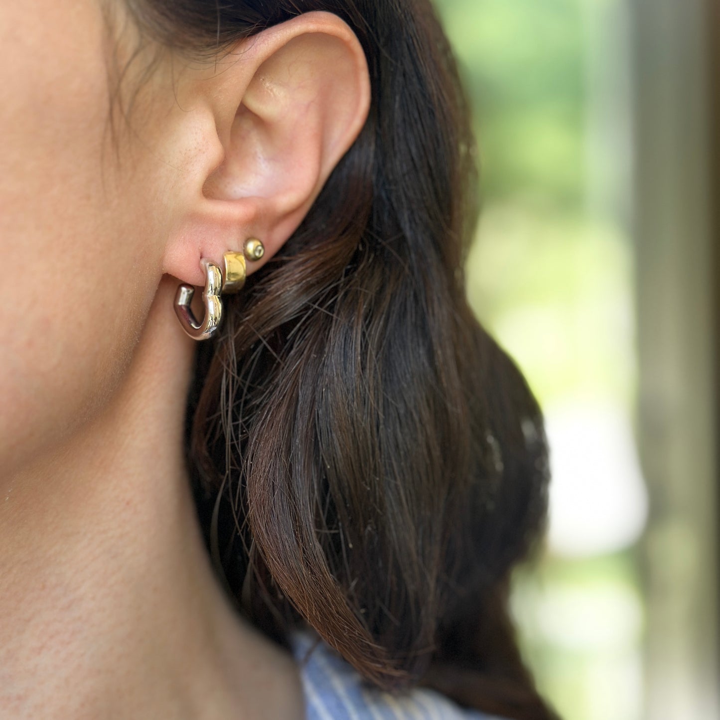 Sterling Silver Heart Post Hoop Earrings