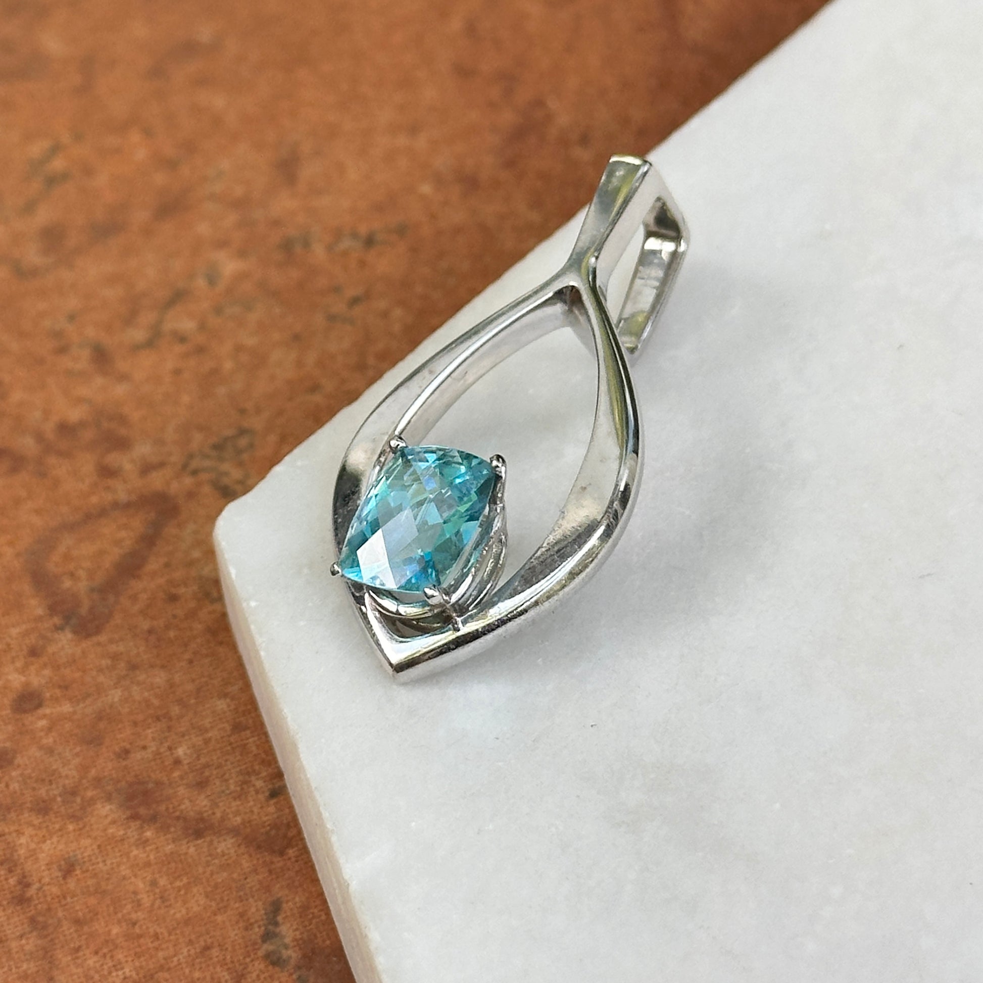 Estate 14KT White Gold Passion Blue Topaz Pendant Omega Slide - LSJ