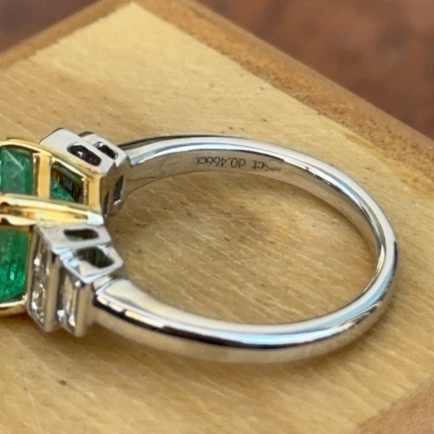 Estate 18KT White + Yellow Gold Emerald-Cut Emerald + Diamond Ring