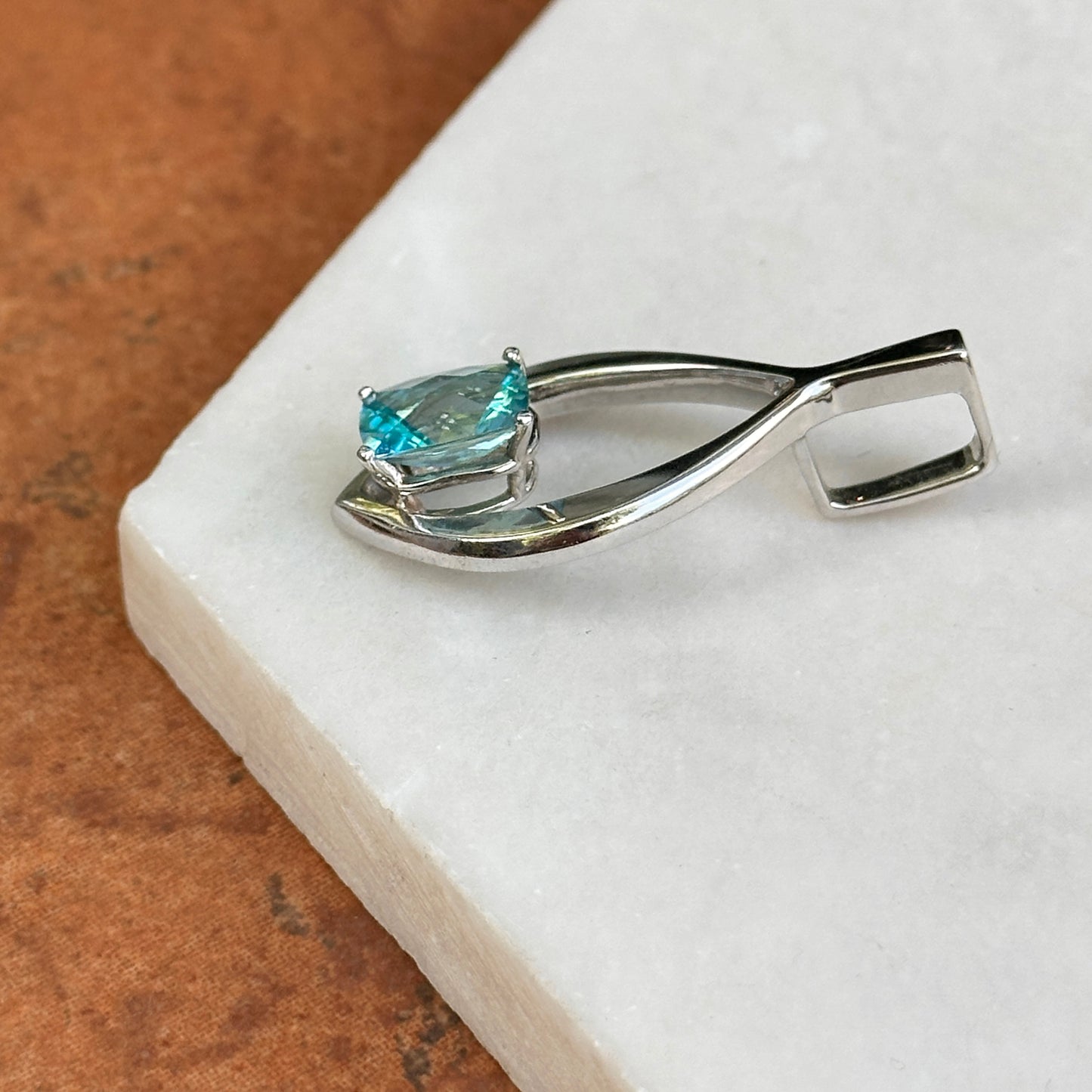 Estate 14KT White Gold Passion Blue Topaz Pendant Omega Slide - LSJ