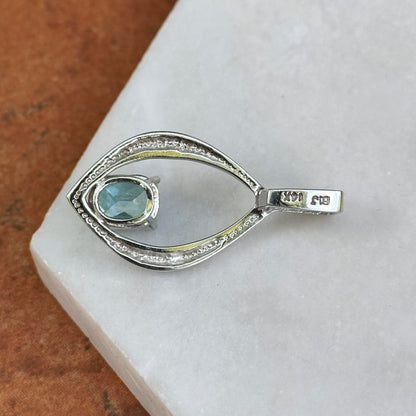 Estate 14KT White Gold Passion Blue Topaz Pendant Omega Slide - LSJ