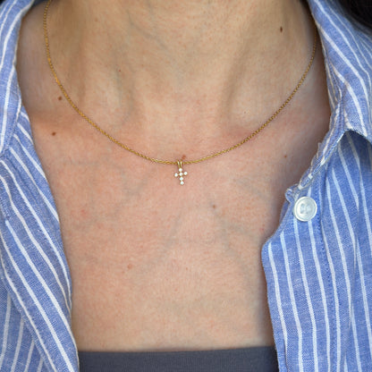 14KT Yellow Gold Round CZ Cross Pendant Charm