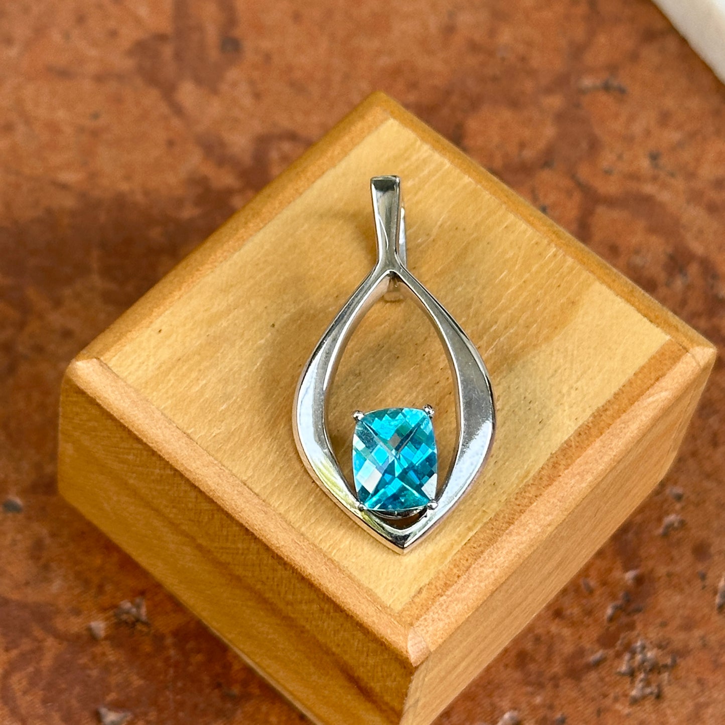 Estate 14KT White Gold Passion Blue Topaz Pendant Omega Slide - LSJ