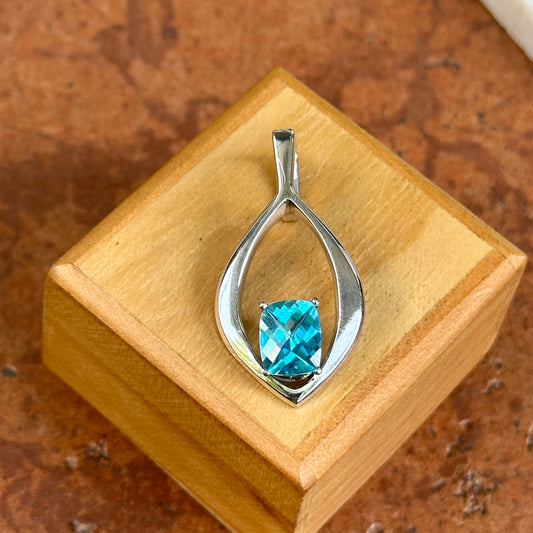 Estate 14KT White Gold Passion Blue Topaz Pendant Omega Slide - LSJ