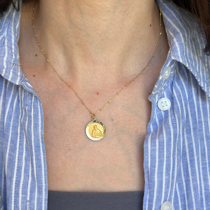 14KT Yellow Gold Solid Padre Pio Round Medal Pendant 18mm