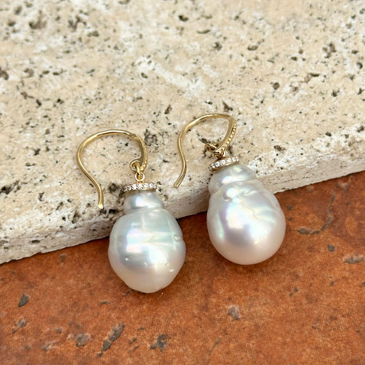 14KT Yellow Gold & Paspaley Pearl Shepard Hook Diamond Earrings