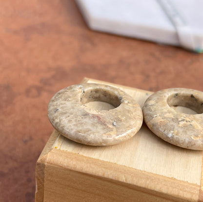 Estate Tan Marbled Jasper Round Earring Charms