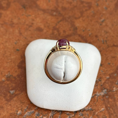 Estate 14KT Yellow Gold Oval Cabochon Ruby + Diamond Ring