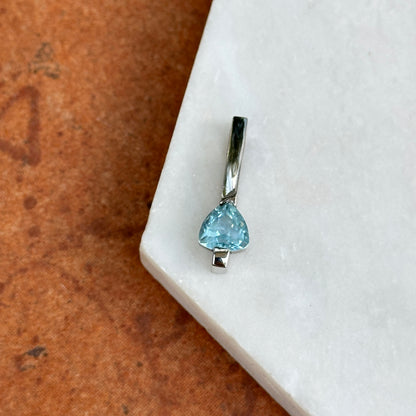 14KT White Gold & Trillion Blue Topaz Bar Pendant