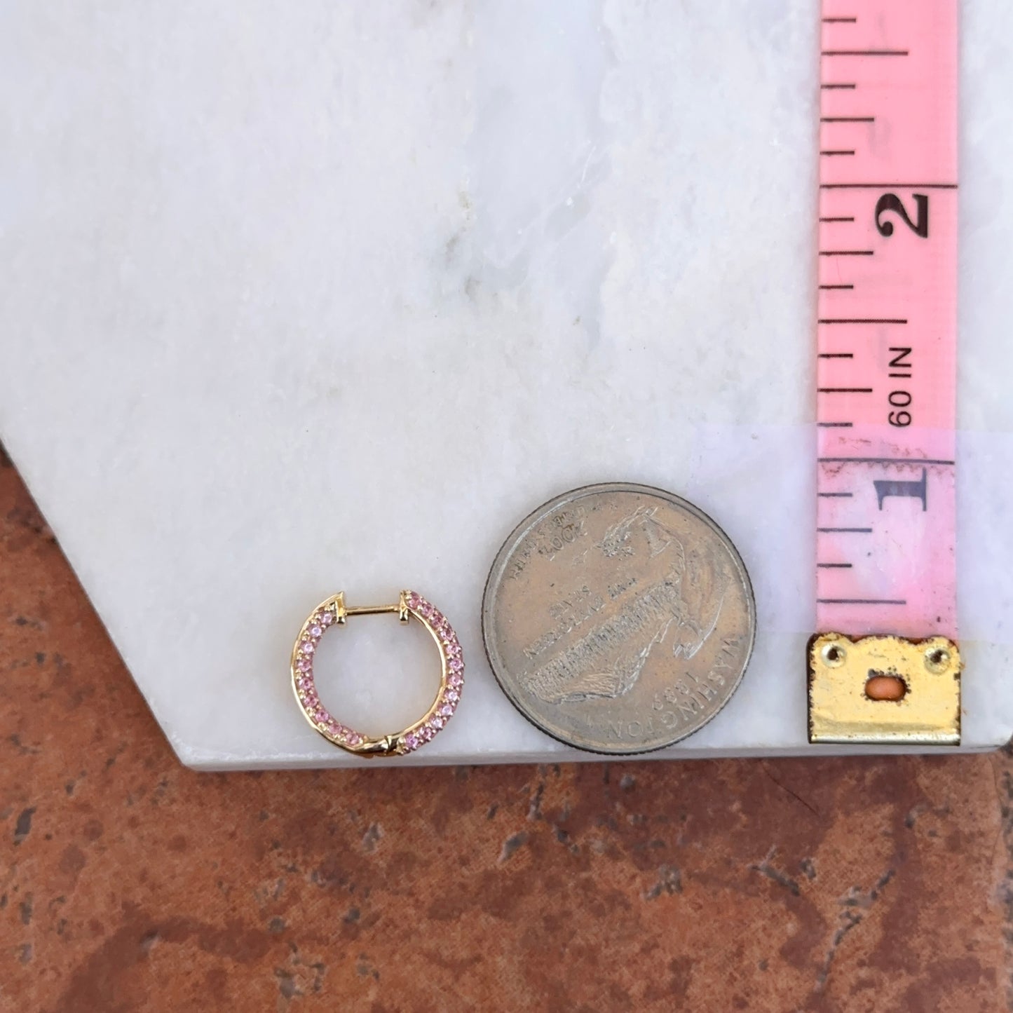 Estate 18KT Yellow Gold Pave Pink Sapphire Huggie Hoop Earrings