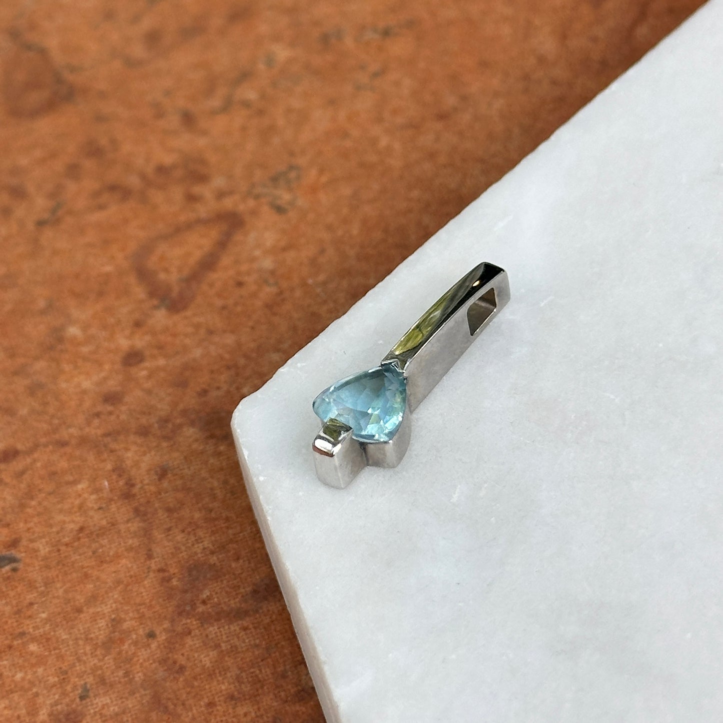 14KT White Gold & Trillion Blue Topaz Bar Pendant