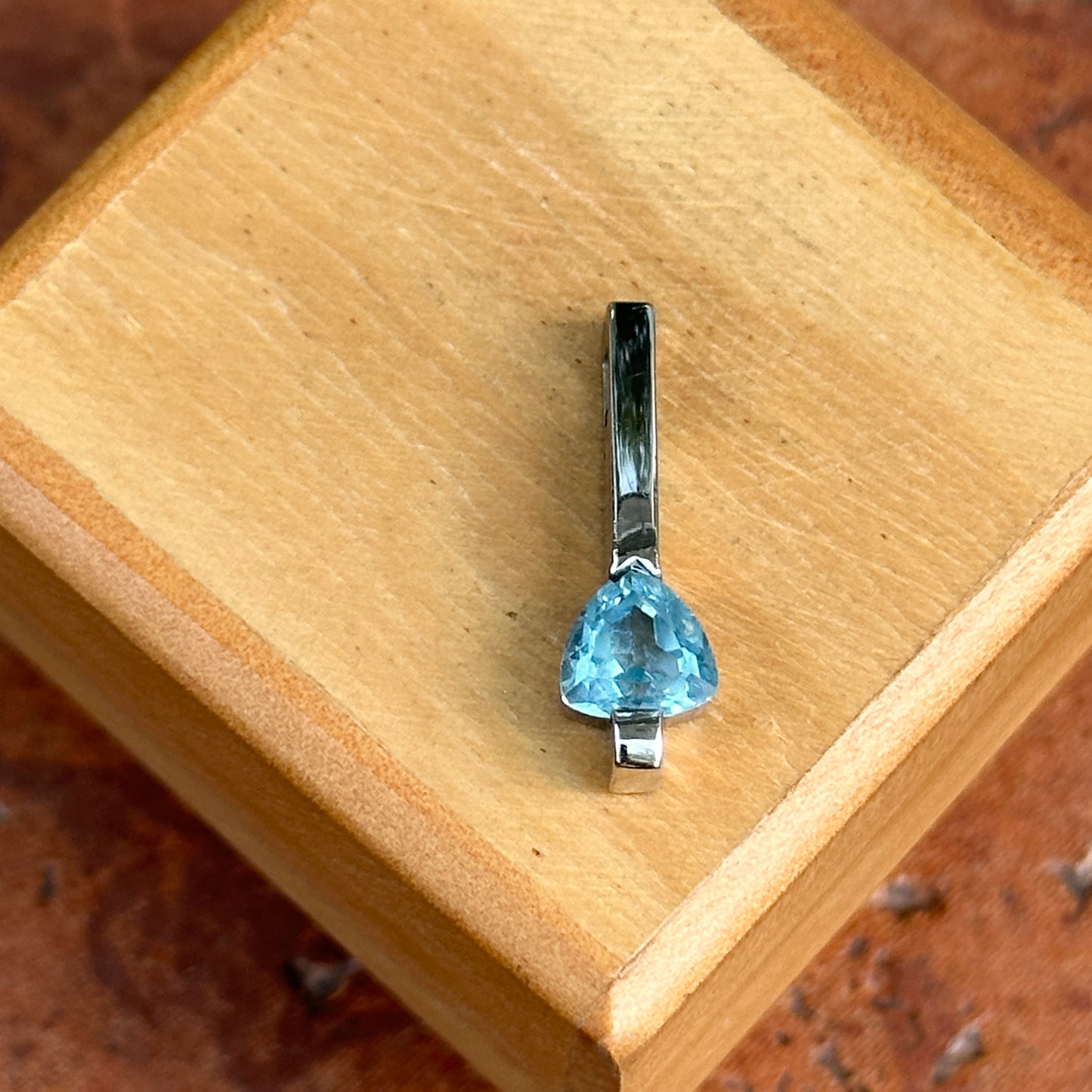 14KT White Gold & Trillion Blue Topaz Bar Pendant
