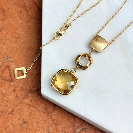 14KT Yellow Gold Citrine + Textured Matte Gold Necklace