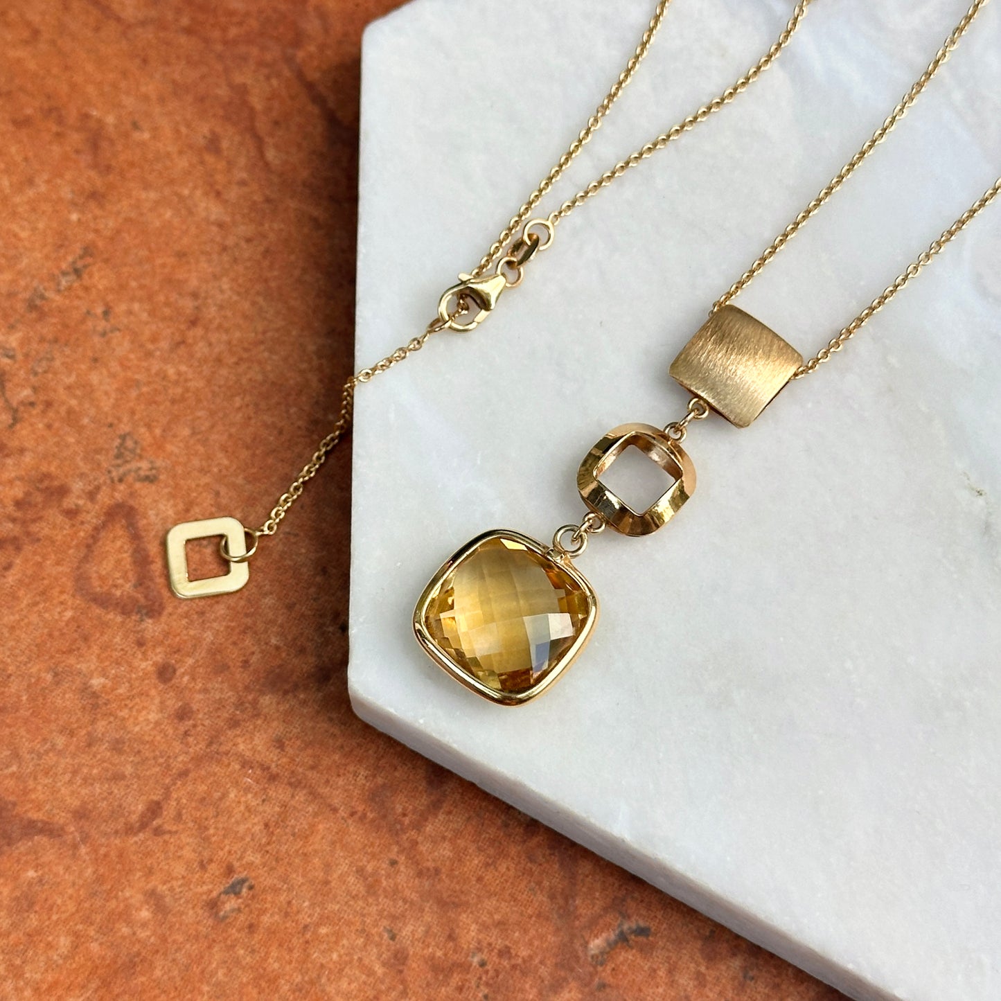 14KT Yellow Gold Citrine + Textured Matte Gold Necklace
