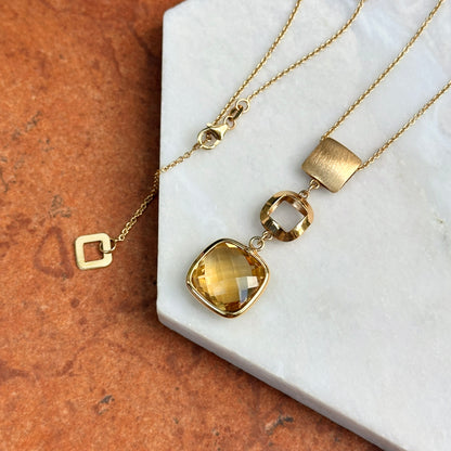 14KT Yellow Gold Citrine + Textured Matte Gold Necklace