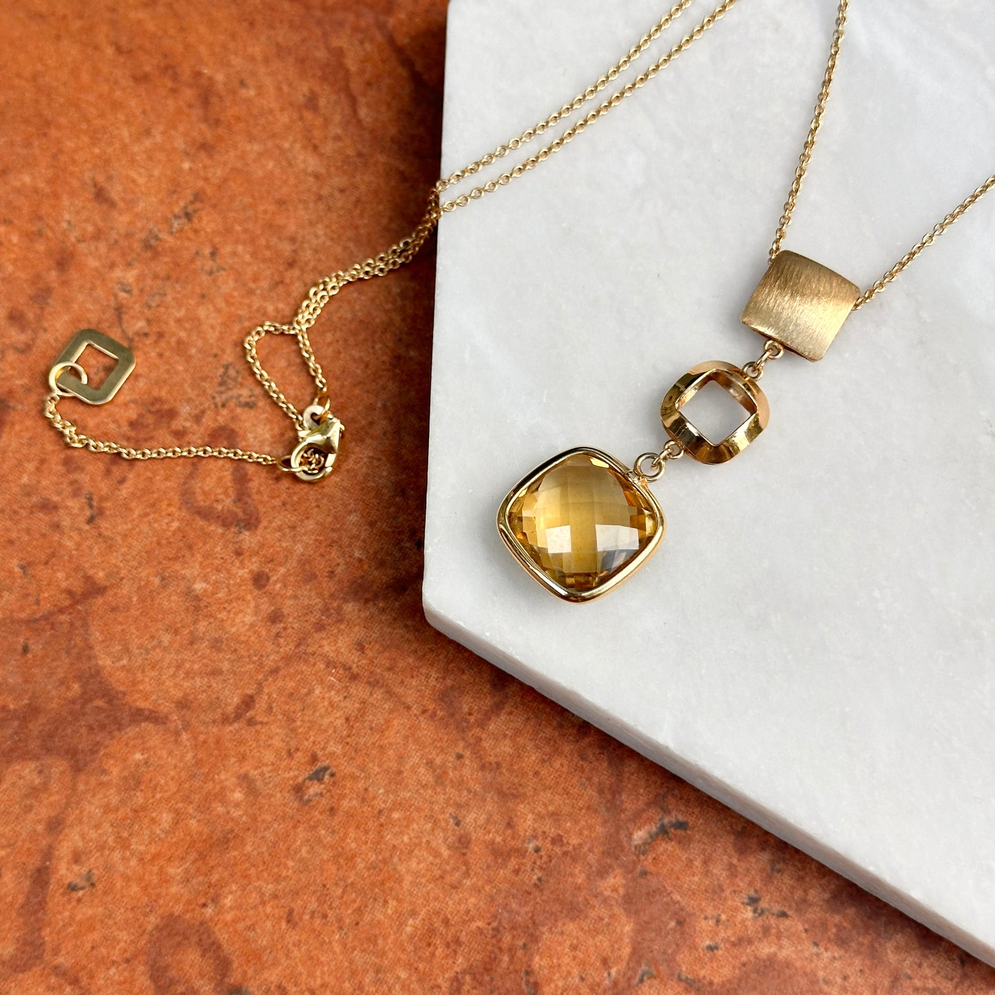 14KT Yellow Gold Citrine + Textured Matte Gold Necklace
