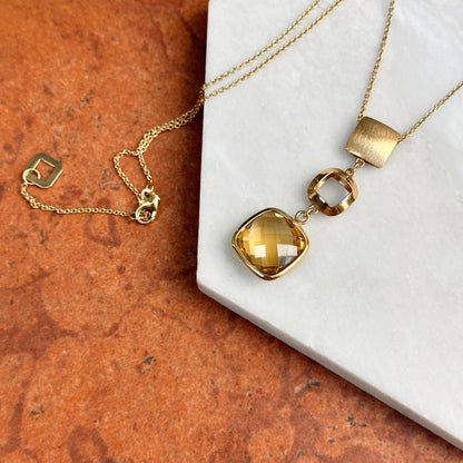 14KT Yellow Gold Citrine + Textured Matte Gold Necklace