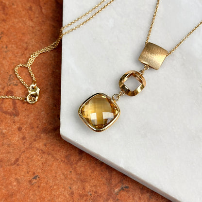 14KT Yellow Gold Citrine + Textured Matte Gold Necklace