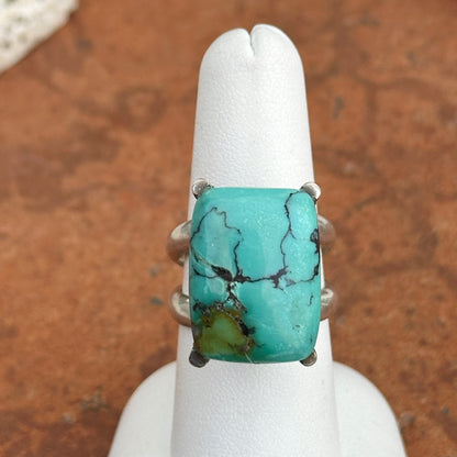 Estate Sterling Silver Rectangle Solitaire Turquoise Ring