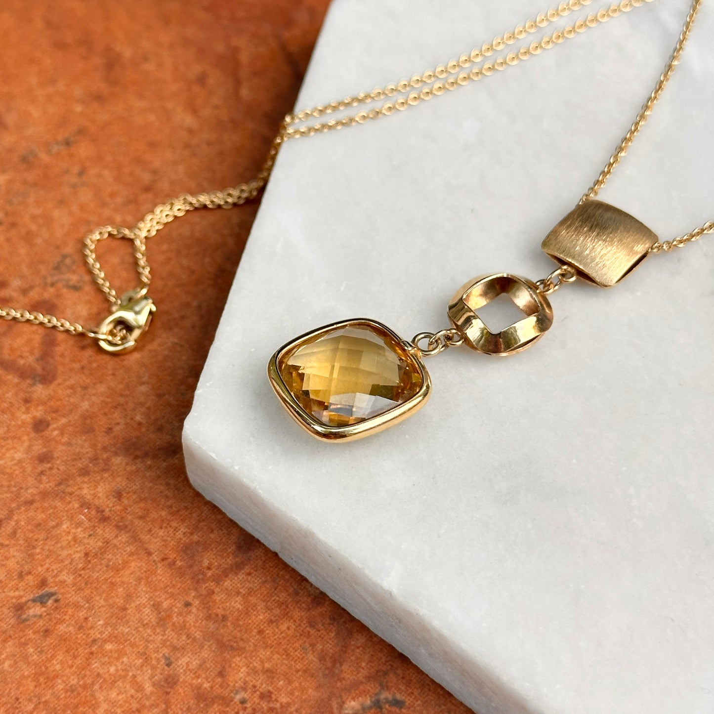 14KT Yellow Gold Citrine + Textured Matte Gold Necklace