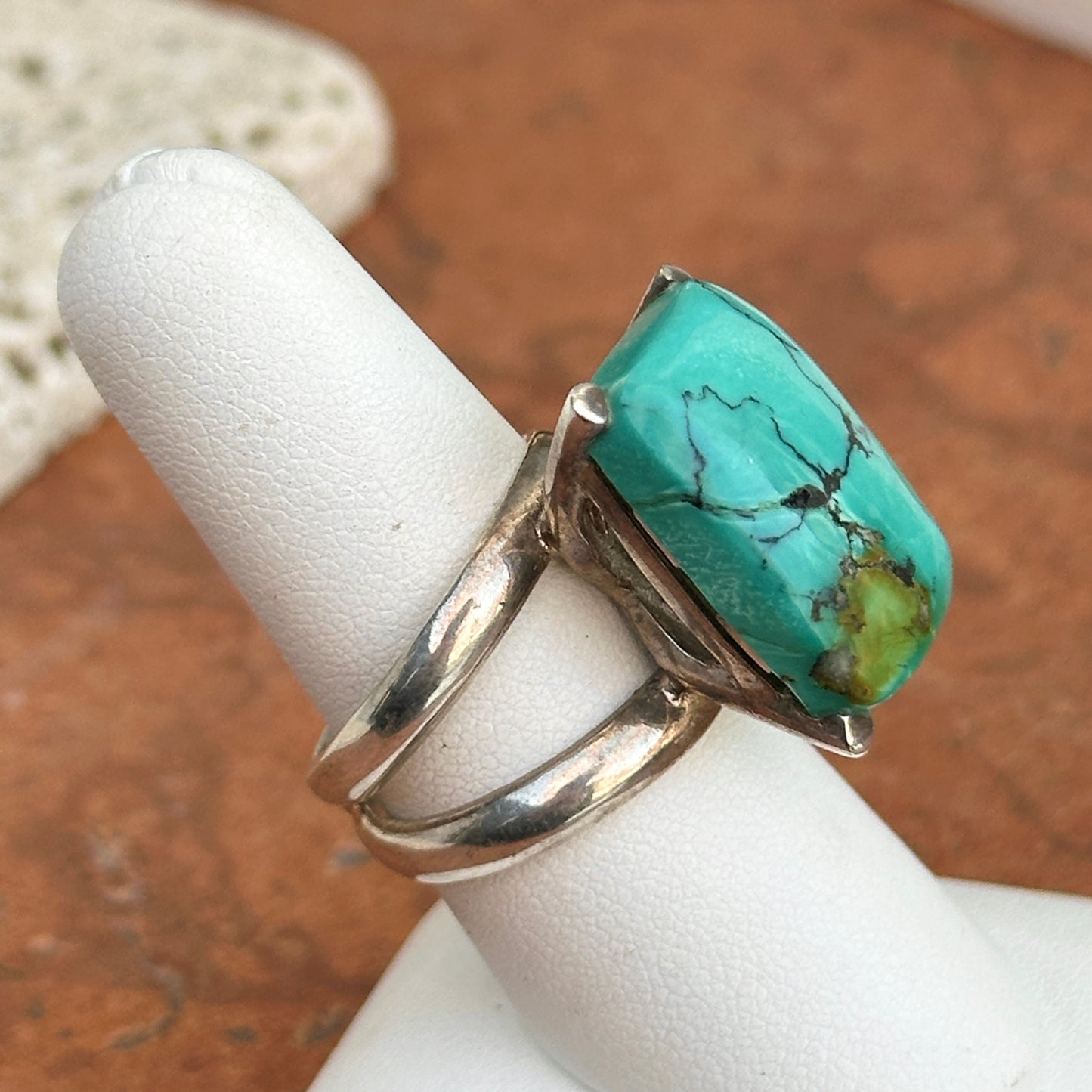 Estate Sterling Silver Rectangle Solitaire Turquoise Ring