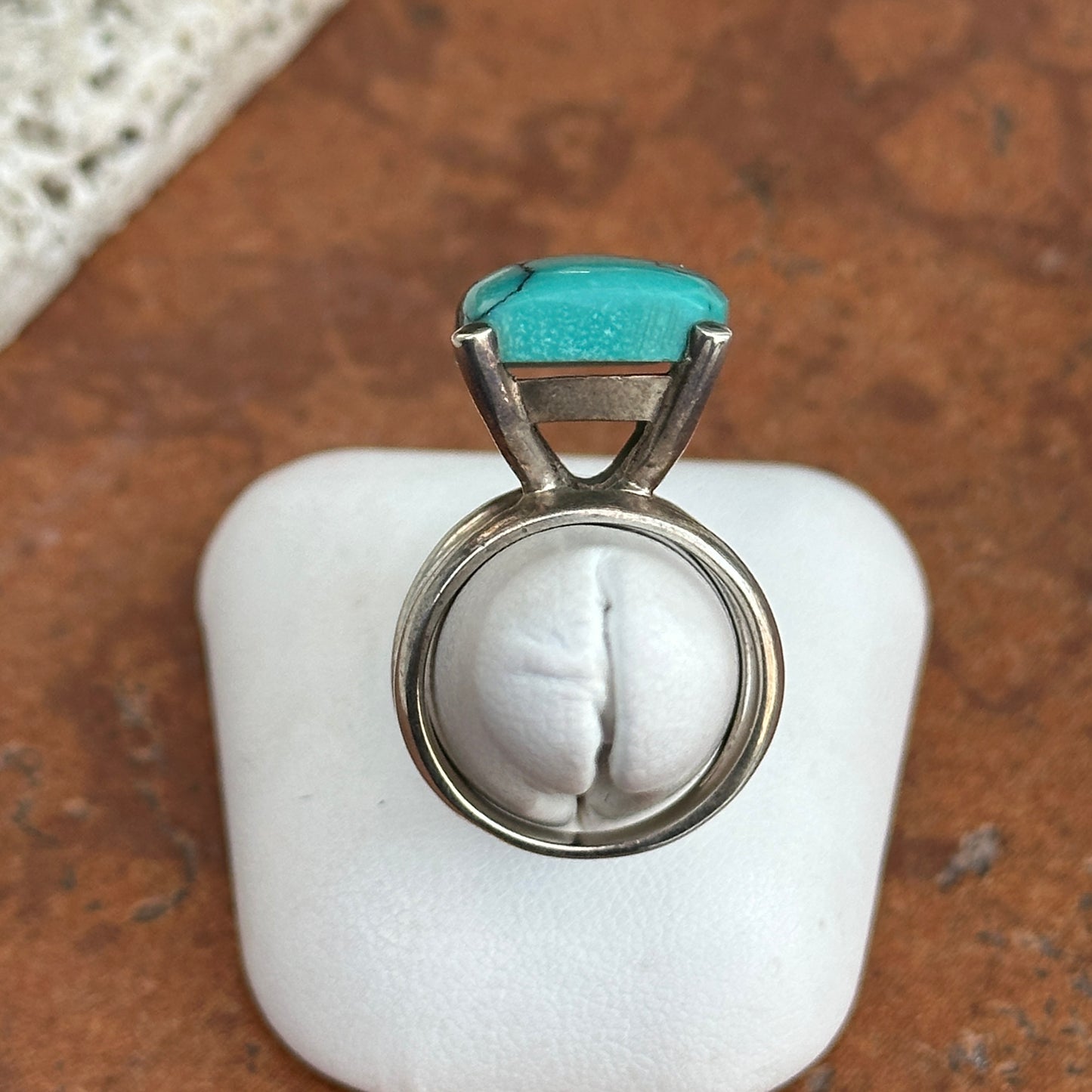 Estate Sterling Silver Rectangle Solitaire Turquoise Ring