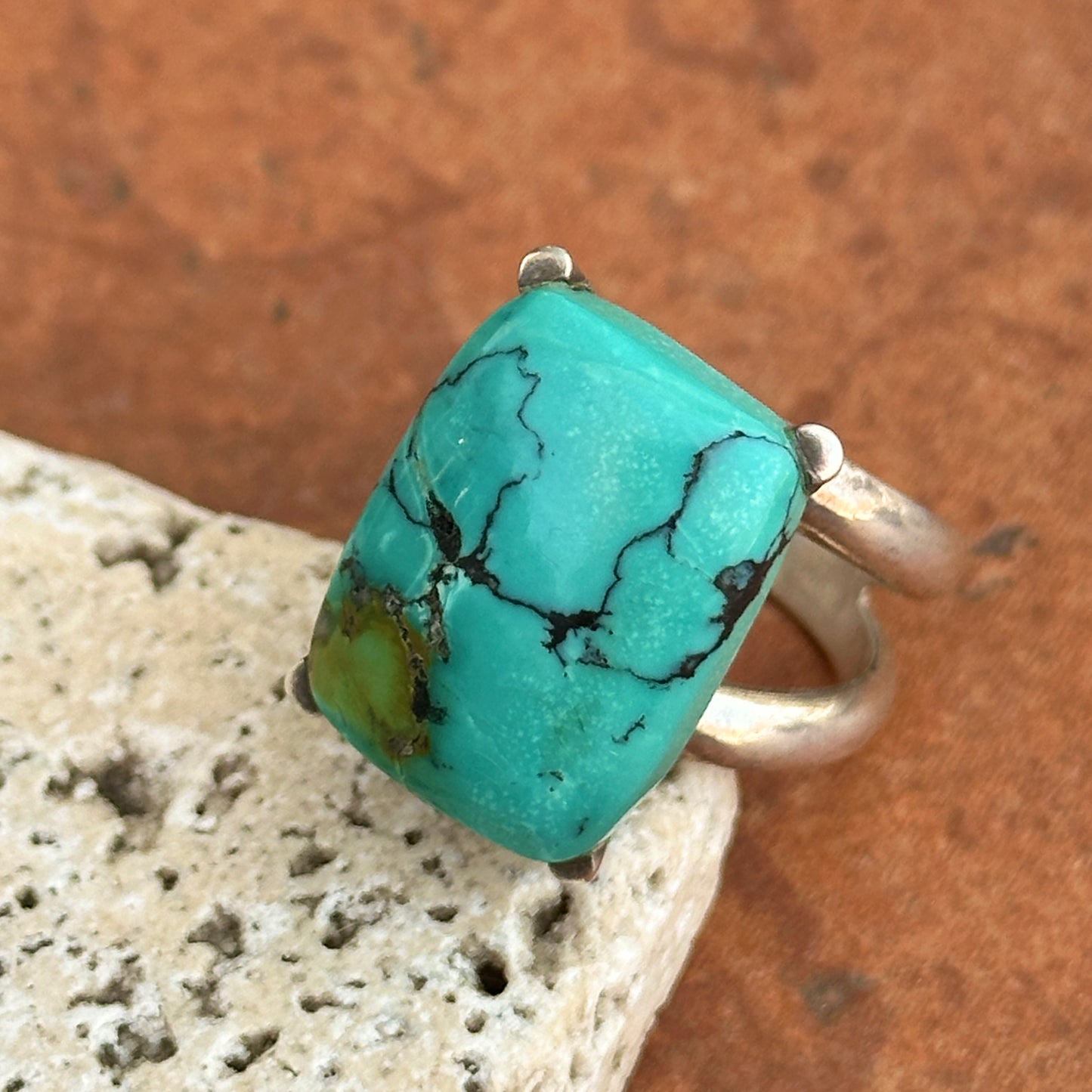Estate Sterling Silver Rectangle Solitaire Turquoise Ring