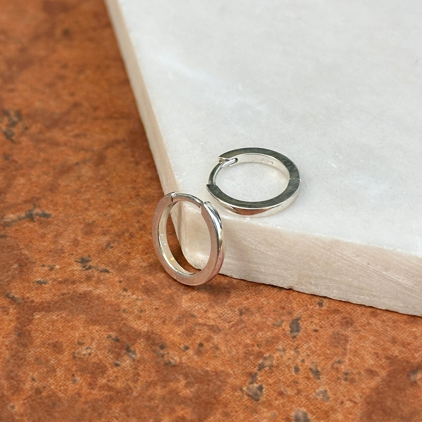 Sterling Silver High Polished Hinged Huggie Hoop Earrings 12.5mm