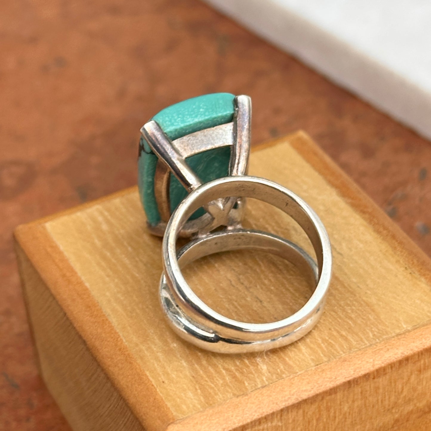 Estate Sterling Silver Rectangle Solitaire Turquoise Ring