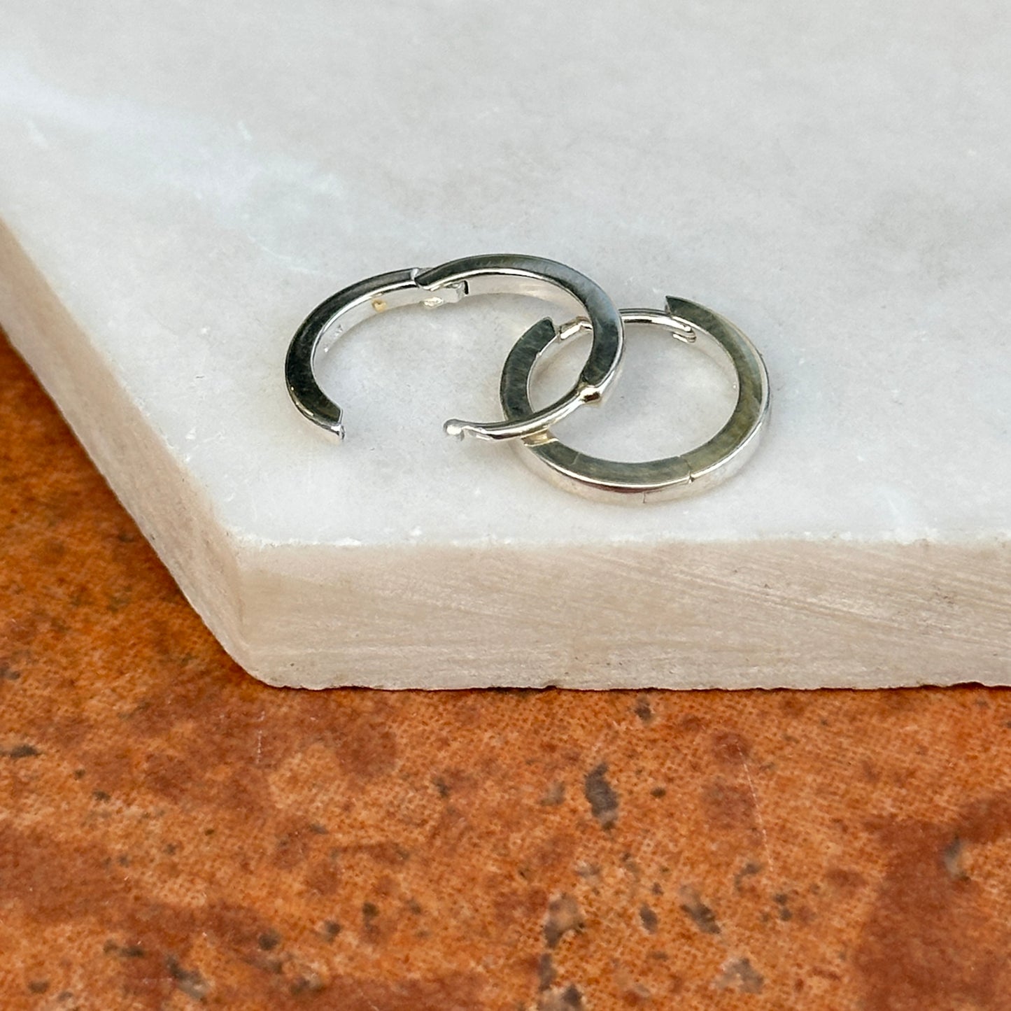 Sterling Silver High Polished Hinged Huggie Hoop Earrings 12.5mm