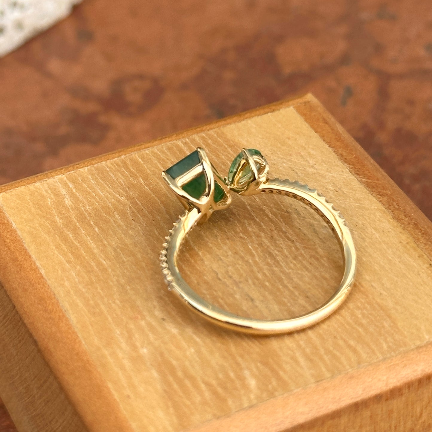 14KT Yellow Gold Pear + Emerald-Cut Emerald Ring